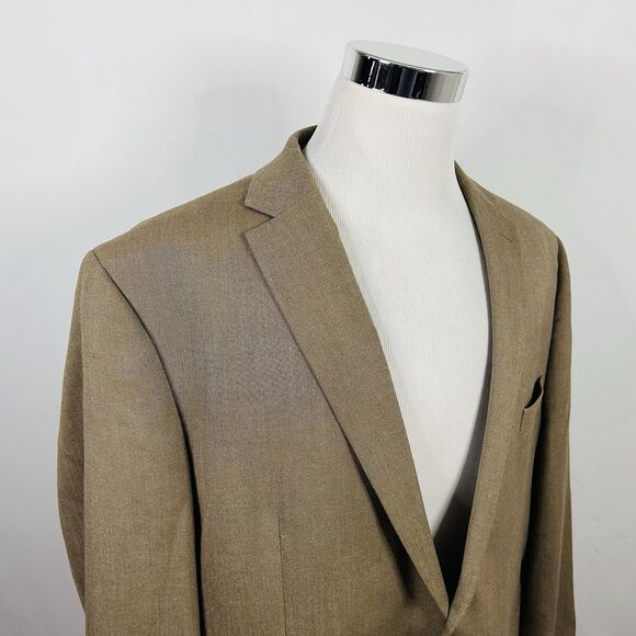 Chaps 50R Sport Coat Beige Two Button Floral Lining Vented Poly Rayon Blend - Picture 1 of 8